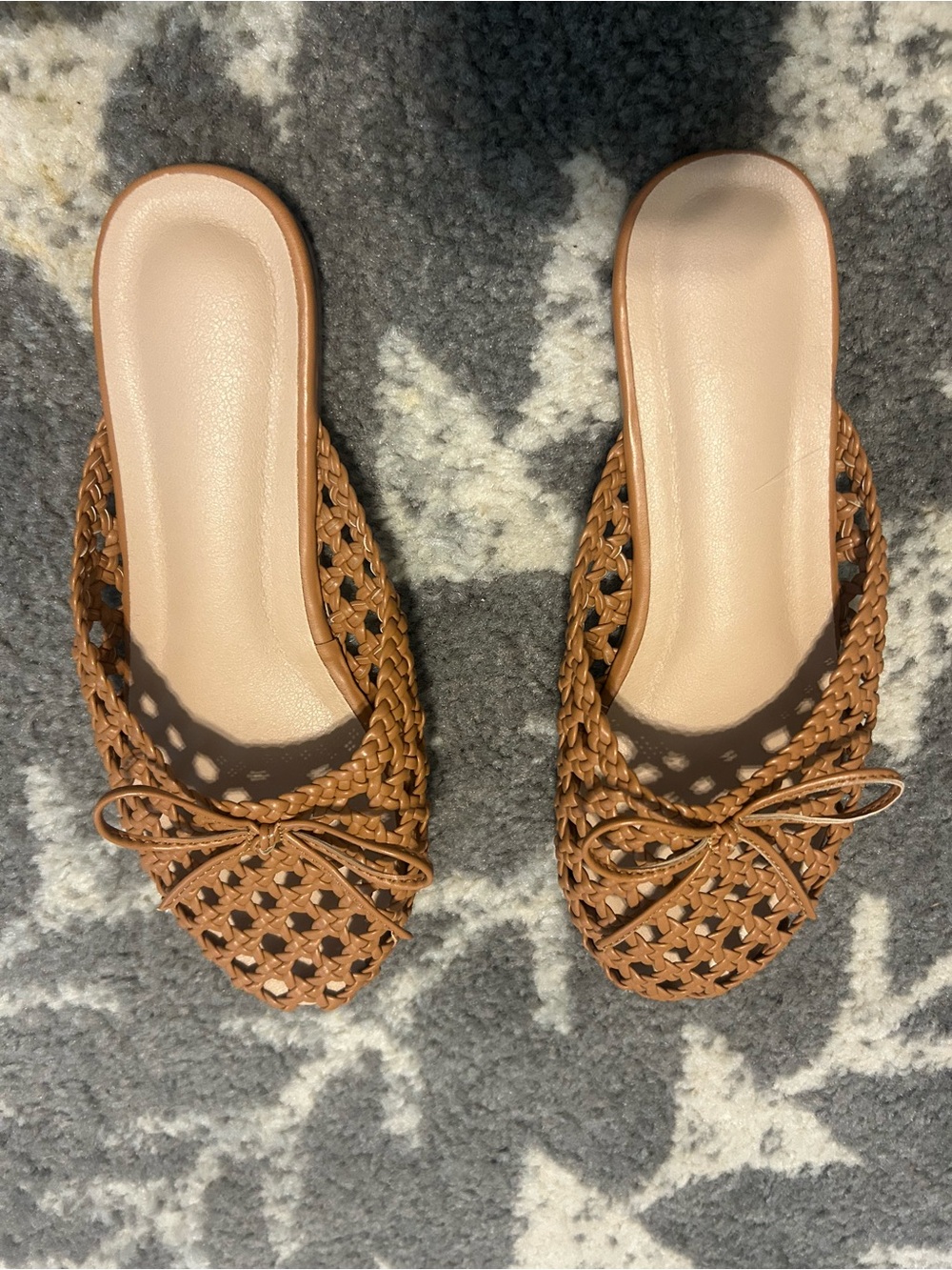 Woven Bow Slide Mules in Tan